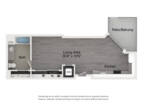 Floor plan for studio, 1 bath, 493 sqft